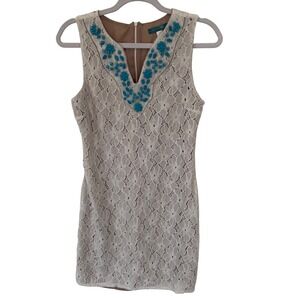 Pim + Larkin Anthropology White Lace Sleeveless Dress Turquoise Stone Size XS